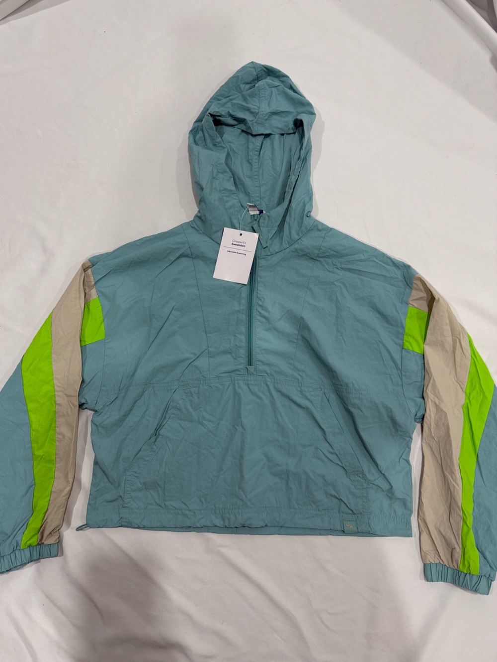 LAB JOY Teal Hooded Windbreaker Colorblock NWT Size XS